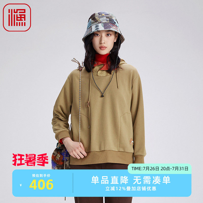 渔女装卫衣女秋冬新款连帽高领绣花棉质宽松针织上衣FGGD2537