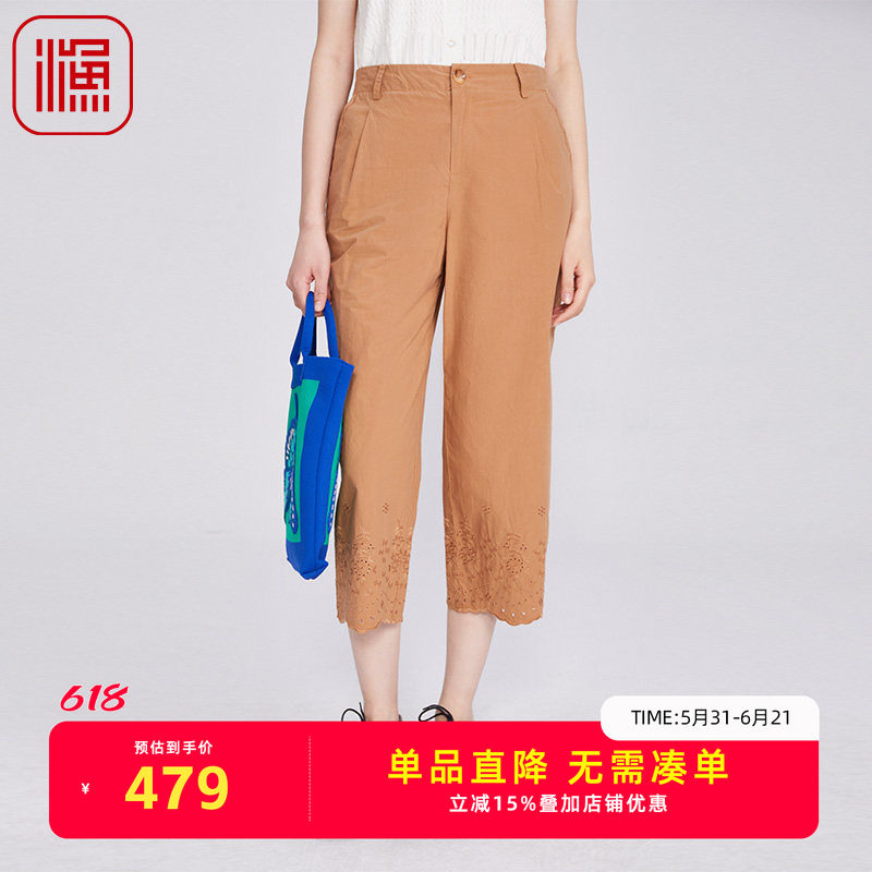 渔牌女装短裤女2025新款夏绣花简约休闲阔腿长裤FGHB6227