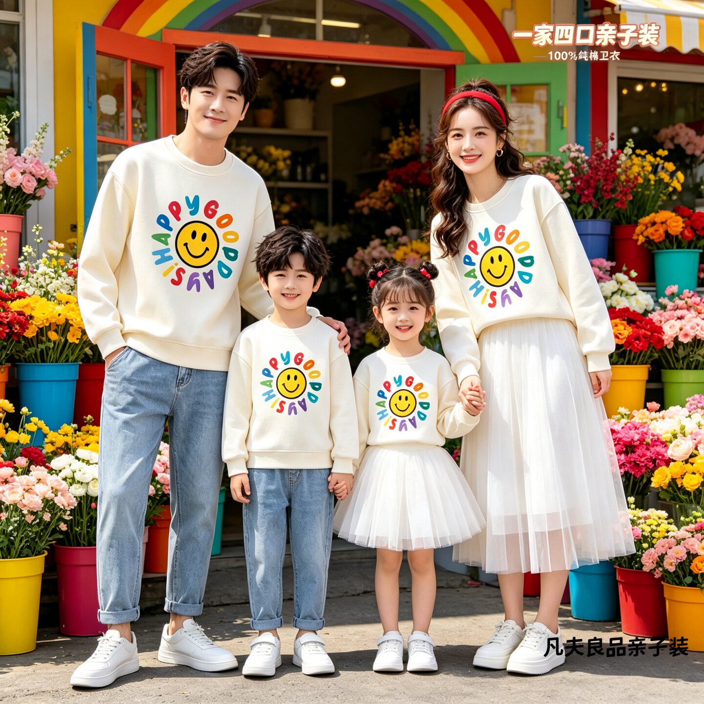 笑脸一家三四口亲子装加绒卫衣幼儿园运动会班服儿童团体演出上衣
