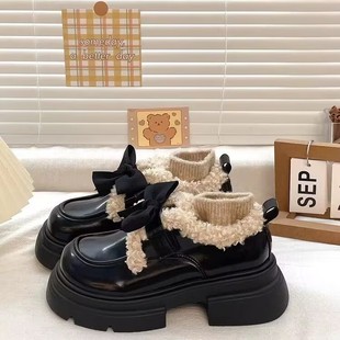 加绒乐福鞋 百搭黑色jk单鞋 ins潮 女2025秋冬新款 厚底英伦风小皮鞋