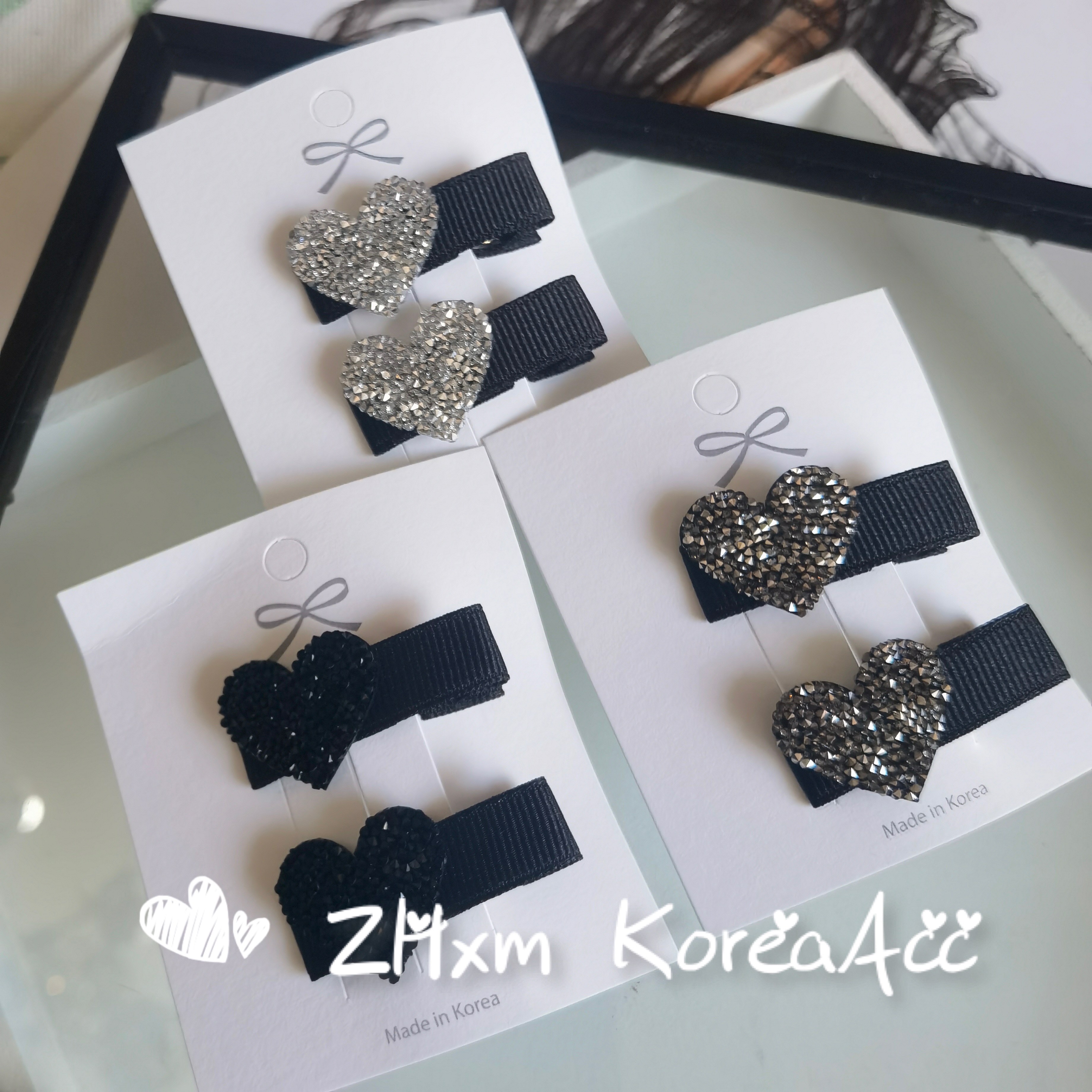 韩国新款正品女侧边发卡精致满钻多色爱心高级感满钻简约顶夹边夹
