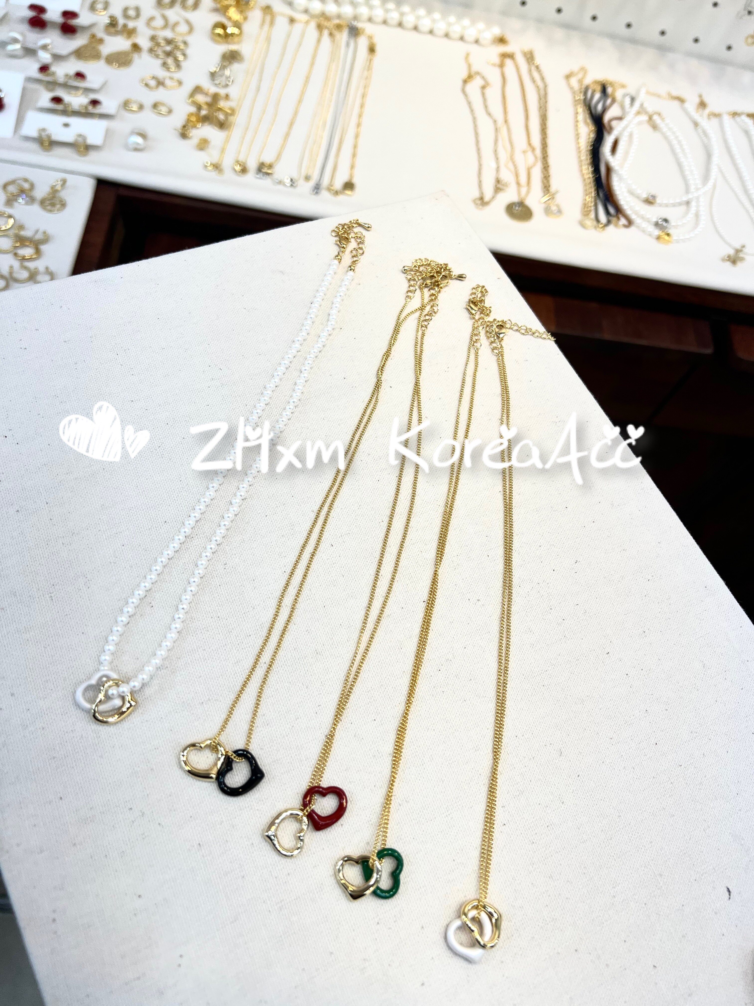 金属珍珠女双爱心多色吊坠春新款