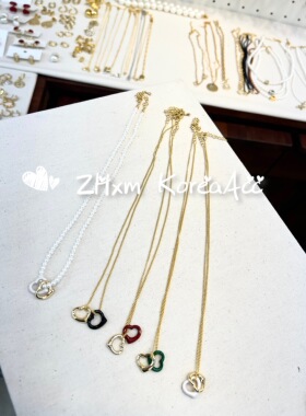 金属珍珠女双爱心多色吊坠春新款