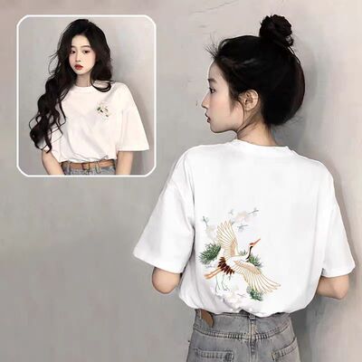 国风白色短袖t恤女2026夏季新款爆款设计感大码纯棉体恤宽松上衣