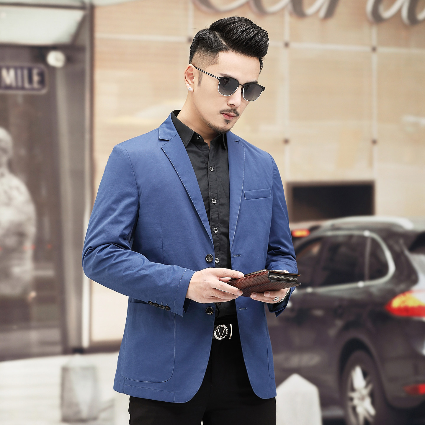 春季新款高端商务休闲西服男士轻薄透气舒适微弹修身时尚单西外套