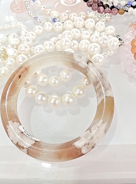 原创天然正品樱花玛瑙手镯圆条手镯贵妃手镯玉手镯手链女朋友礼品