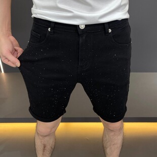 牛仔短裤男2026夏季新款韩版潮流修身小直筒弹力烫钻百搭五分裤子