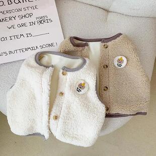 婴儿加绒马甲秋冬装外穿男女宝宝衣服上衣新生儿毛绒背心保暖马夹