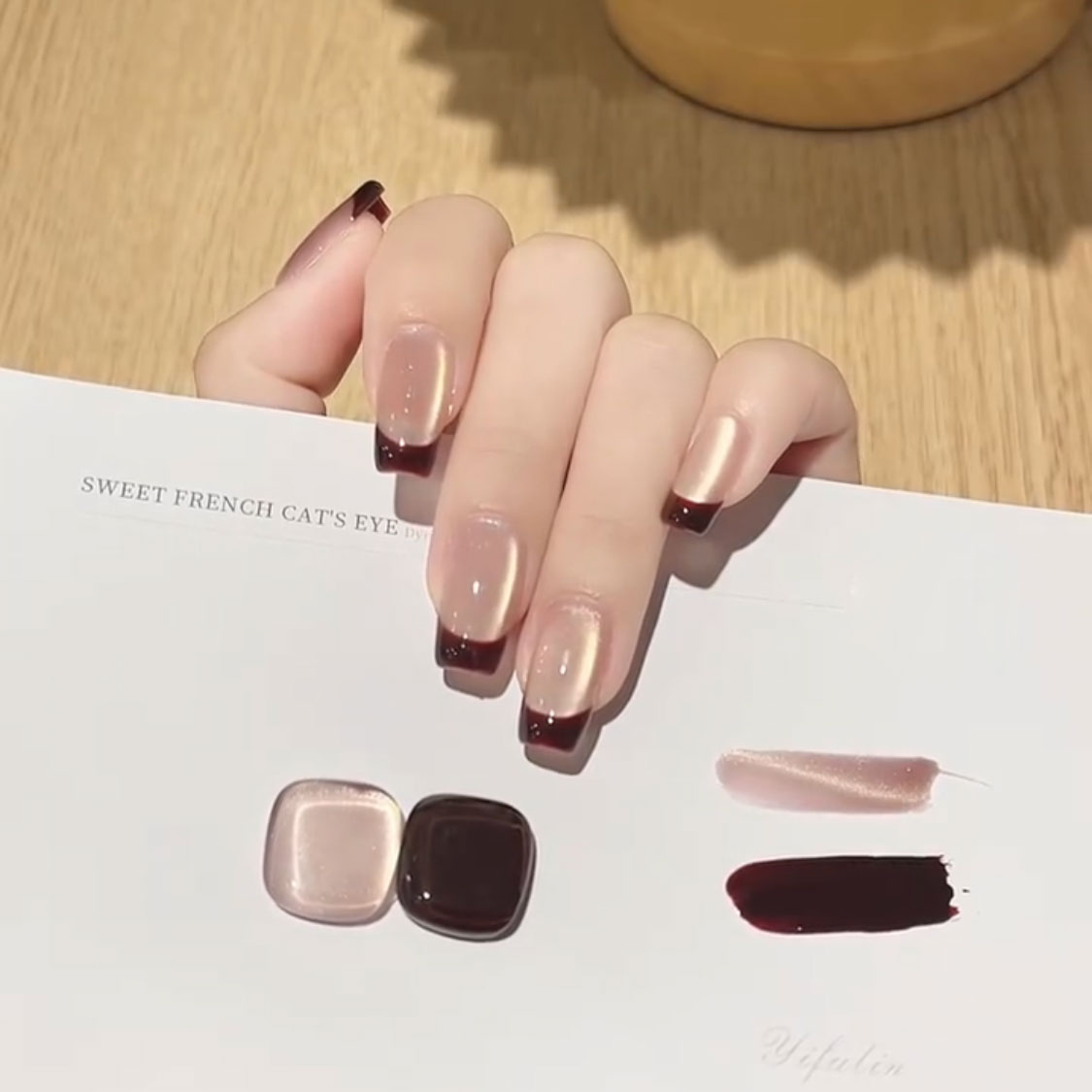 红棕色法式猫眼显白纯手工穿戴甲