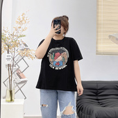 女装 夏季 韩版 加肥加大码 宽松显瘦300斤短袖 上衣胖妹妹卡通印花t恤