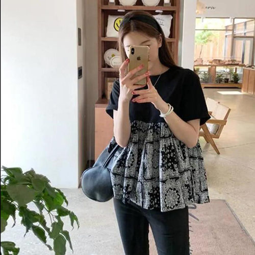 宽松荷叶边小衫上衣蓬蓬A字娃娃