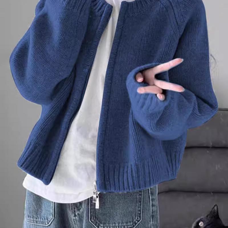 大码300斤休闲百搭短款毛衣外套女胖mm宽松慵懒外穿拉链针织开衫