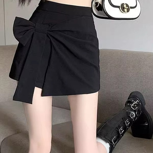 特大码蝴蝶结开叉半身裙女夏季高腰显瘦小个子包臀a字短裙裤300斤