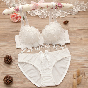 日系白色学生少女纯棉内衣内裤性感蕾丝聚拢文胸小胸套装薄款夏季