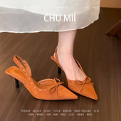 韩系温柔包头凉鞋 女法式 设计感尖头包鞋 羊皮版 配裙子细跟高跟鞋