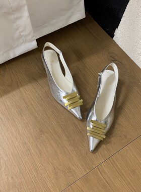 ALILOVERS 法式气质尖头坡跟包头凉鞋女2026年新款金属搭扣穆勤鞋