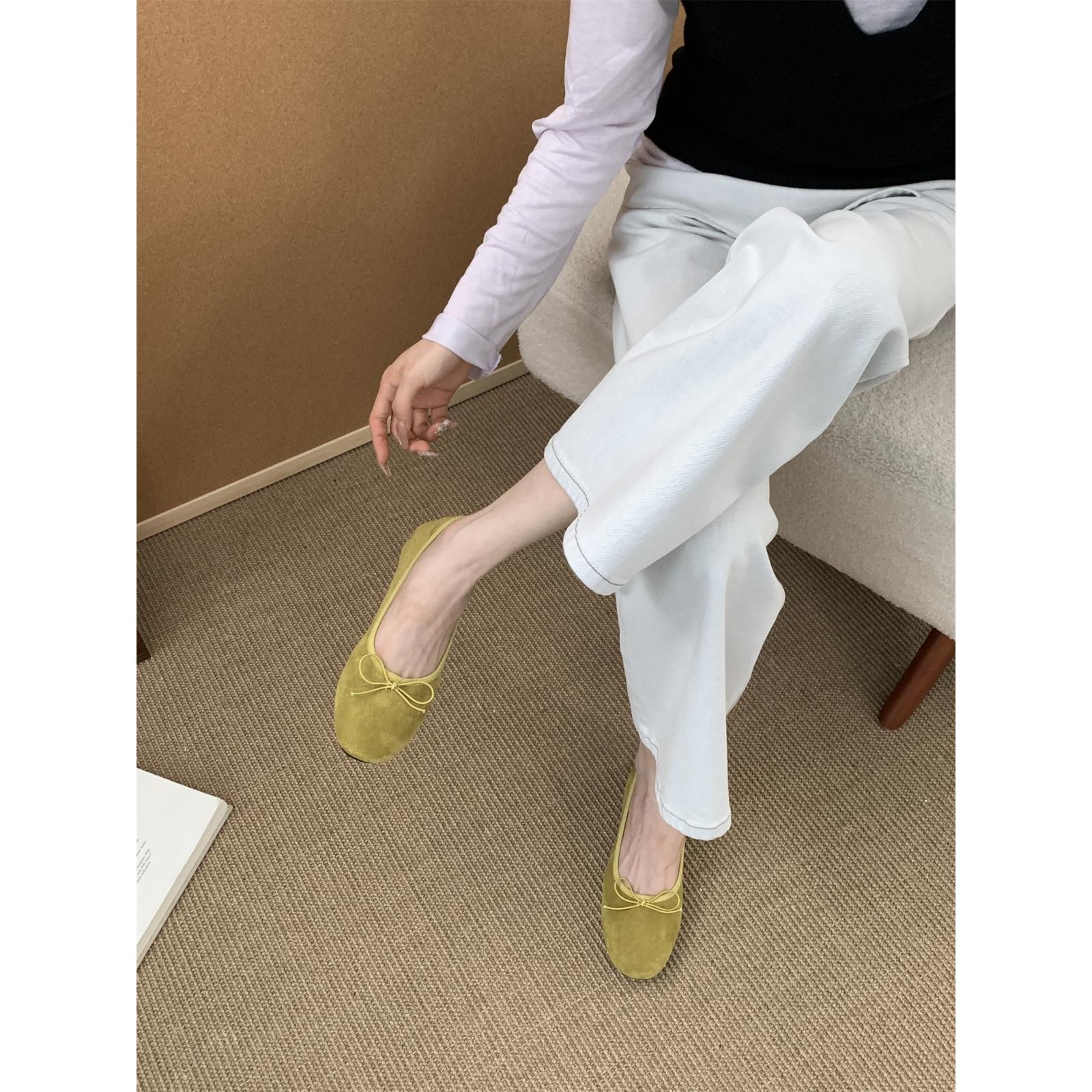 舒适瓢法式不累女软底褶皱豆豆蝴蝶结内浅口鞋复古单鞋脚芭蕾