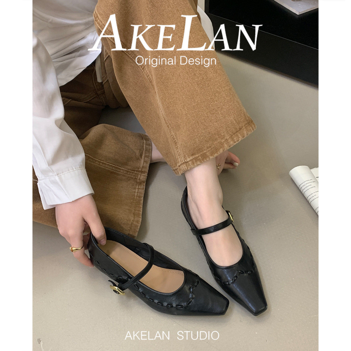 羊皮版~法式复古风方头玛丽珍鞋女春一字扣带内增高百搭浅口单鞋,女鞋,浅口单鞋,淘宝优惠券,粉丝福利购,淘宝优惠卷