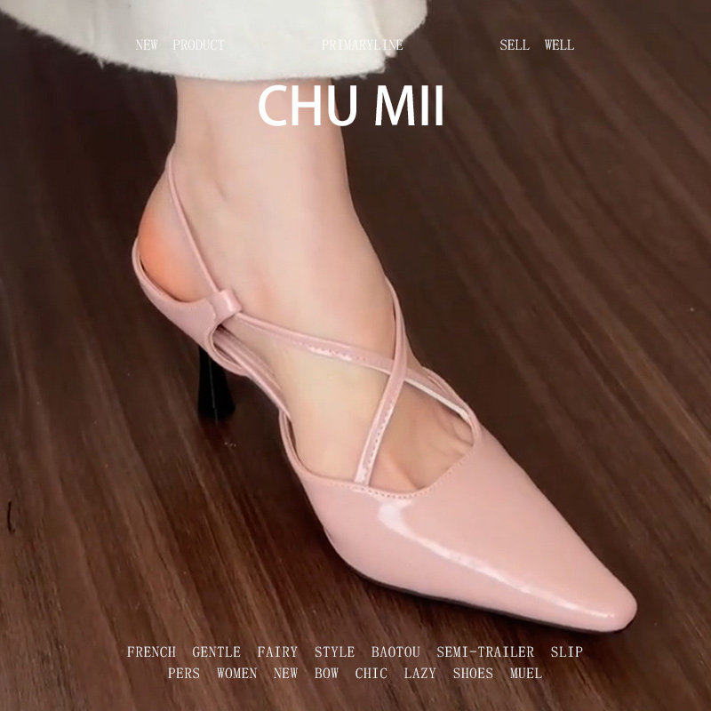 羊皮版！韩系御姐尖头高跟鞋女交叉绑带真皮包头凉鞋绝美细跟单鞋