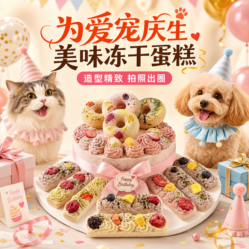 宠物冻干零食小蛋糕生日鸡胸肉蔬果双拼狗狗猫咪通用训练奖励