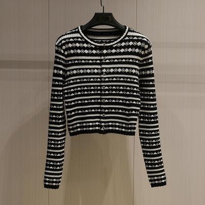 小香风条纹针织开衫女短款外套