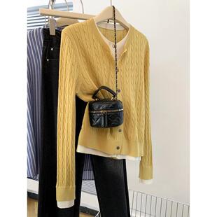 广州十三行高端爆款~假两件长袖针织开衫女秋季圆领毛衣外套上衣