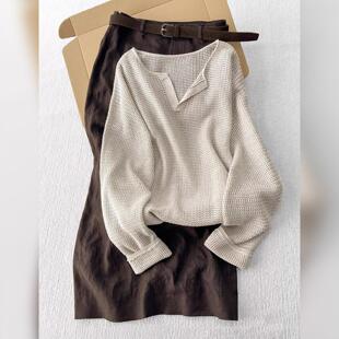 广州十三行高端爆款~宽松针织衫透气显瘦上衣慵懒风长袖百搭小衫