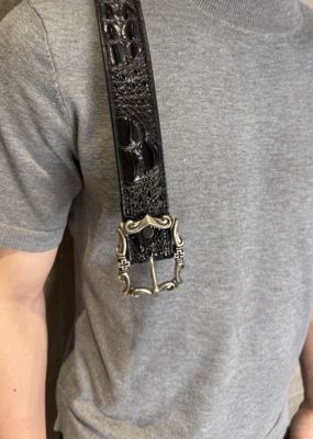 ADV Crystal 漆面黑鳄鱼皮面枪铜凯旋门雕花十字扣架皮带潮流腰带