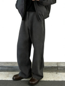 宽松西裤 AQUADEVIDA 男士 垂坠感直筒休闲裤 深灰肌理感毛呢阔腿裤