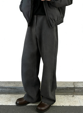 AQUADEVIDA 深灰肌理感毛呢阔腿裤垂坠感直筒休闲裤男士宽松西裤