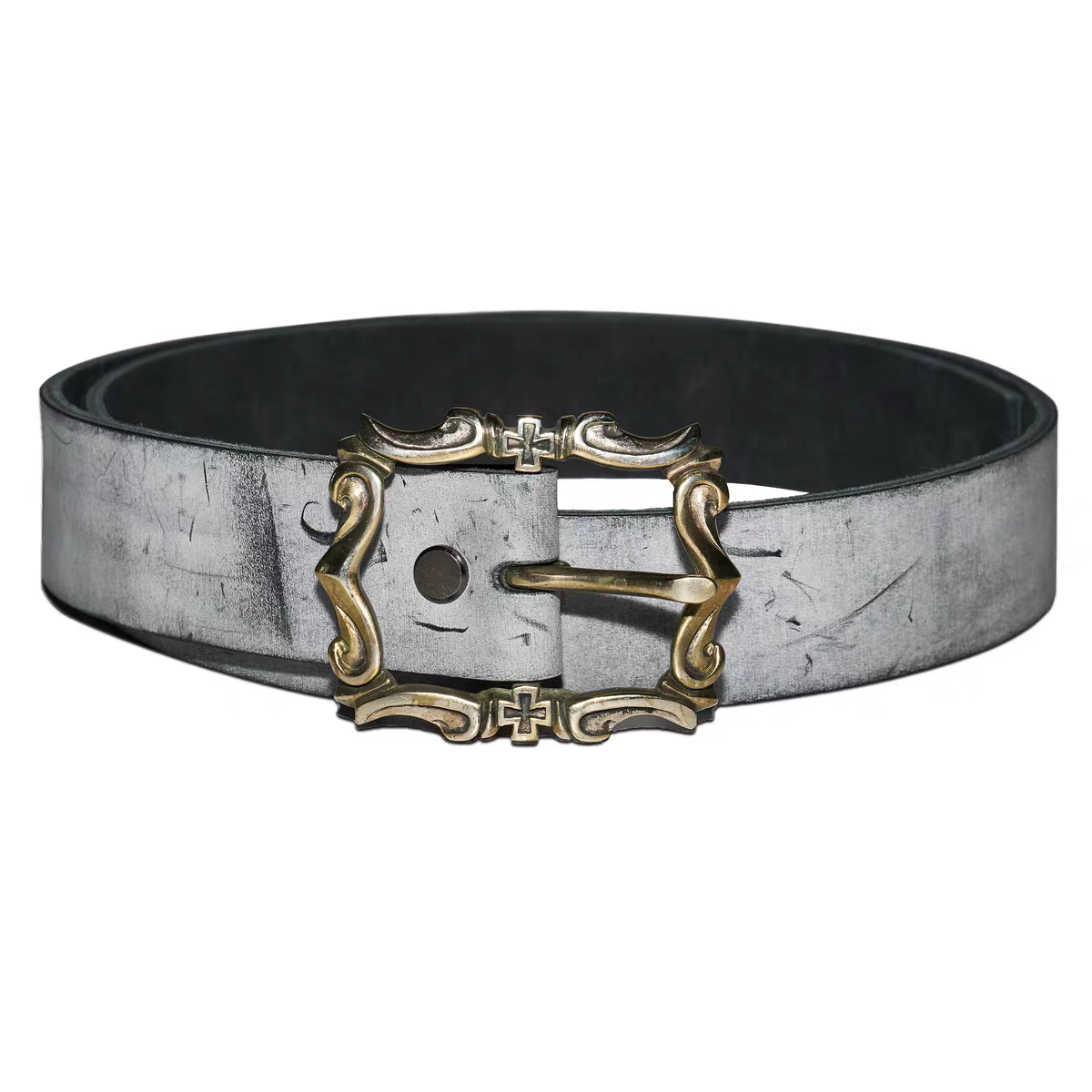 AQUADEVIDA 蜂蜡白霜枪铜凯旋门十字架扣头皮带腰带潮