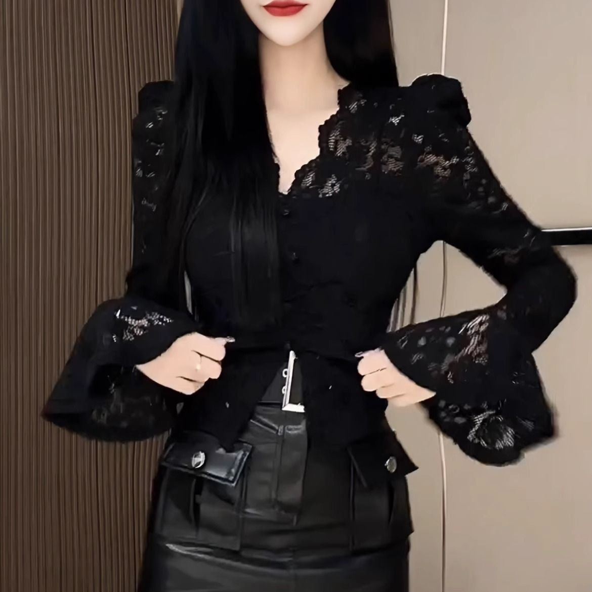 气质蕾丝印花加绒加厚毛针织衫女