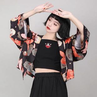 小葱良裁原创日系印花图案秋季开衫宽松雪纺短款防晒衣女外套新款