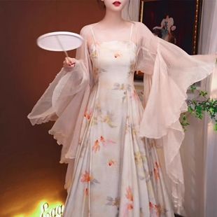 爆款新中式国风复古荷叶袖仙女防晒披肩短外套薄款开衫长款罩衫