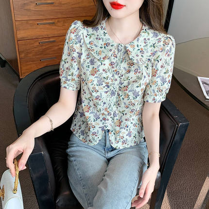 法式时尚设计感小众碎花衬衫女夏季新款宽松百搭气质衬衣短袖上衣