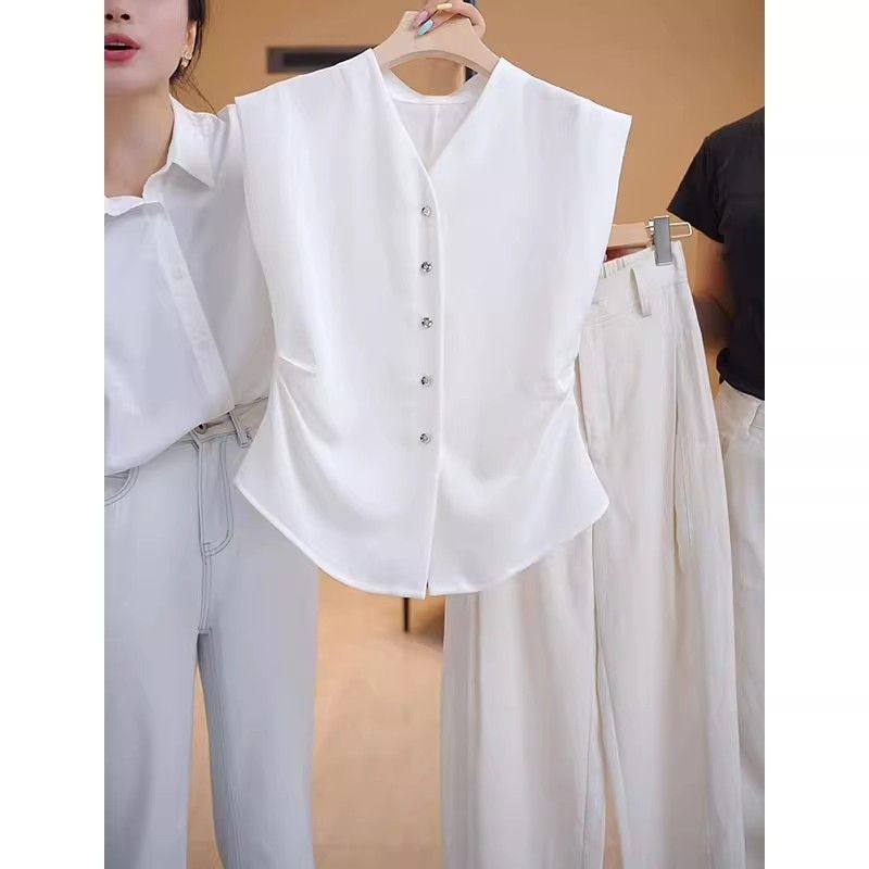 高级感小众V领衬衫女夏季新款时尚收腰显瘦背心法式气质无袖上衣,女装/女士精品,衬衫,淘宝优惠券,粉丝福利购,淘宝优惠卷