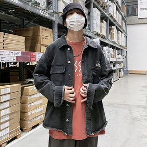 21春季新款男士破洞牛仔外套宽松日系水洗复古牛仔衣K05-P65图片