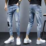 21牛仔裤男修身潮牌休闲九分裤子韩版潮流春季弹力小脚K3301-P55，男装牛仔裤，星座1006
