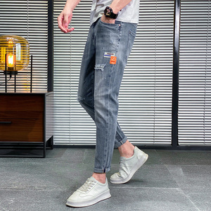 21春夏季潮男青少年牛仔裤修身弹力休闲小脚九分牛仔裤男K322-P50图片