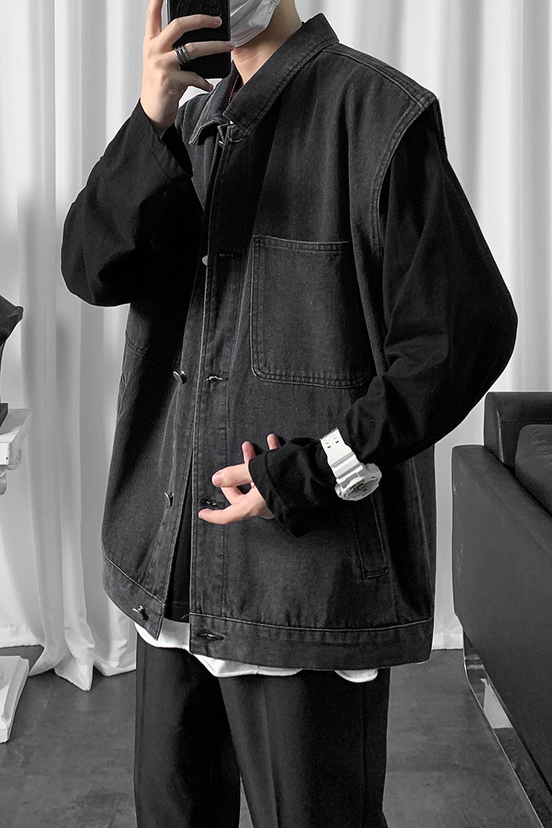 21港风秋季新款牛仔马甲男宽松痞帅个性ins潮流复古大口袋M03,男装夹克,星座1006
