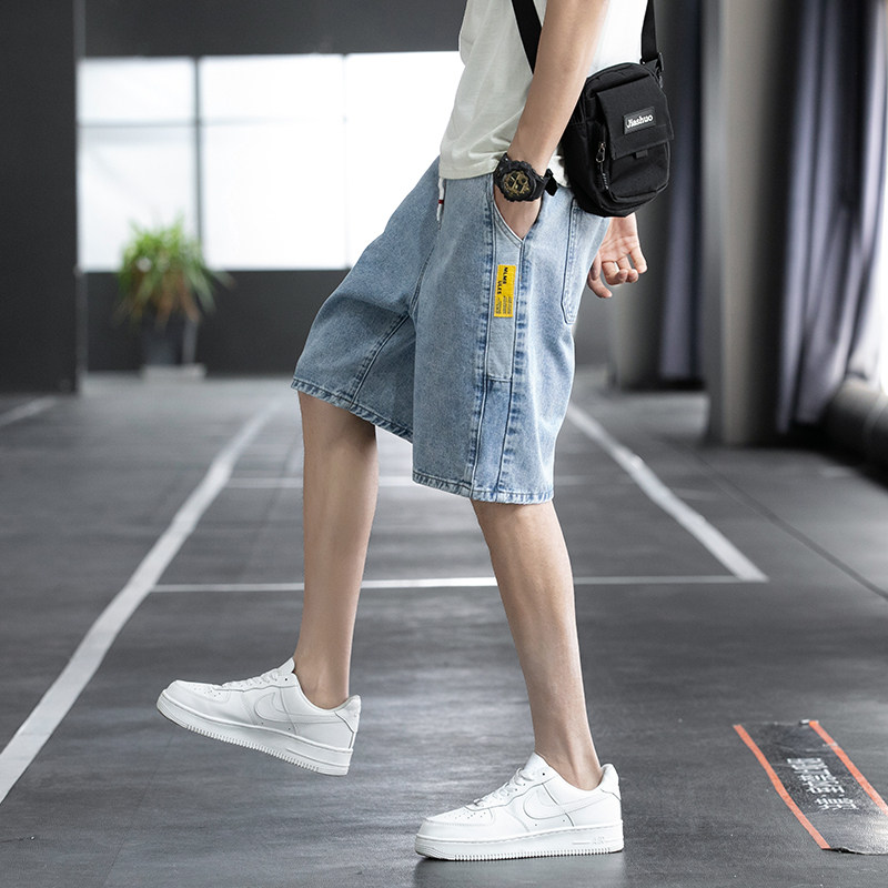 牛仔短裤男夏季港风宽松直筒休闲五分裤潮流帅气百搭K5028-P43,男装牛仔裤,星座1006