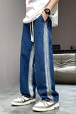 春季复古牛仔拼色休闲裤男女ins宽松港风直筒阔腿长裤BK115-P40，商品下架区，星座1006