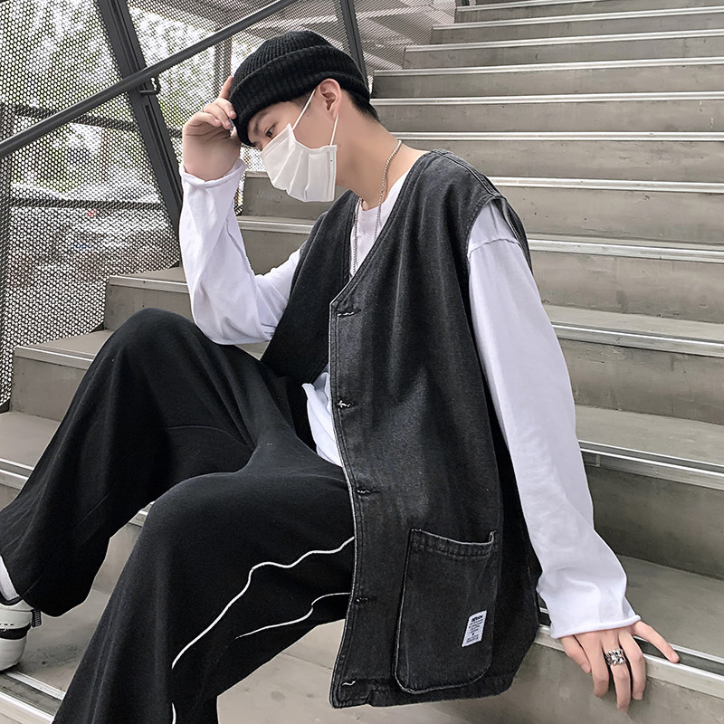 2021秋季新款牛仔马甲男宽松痞帅个性ins潮流复古大口袋M02,男装夹克,星座1006