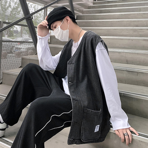 2021秋季新款牛仔马甲男宽松痞帅个性ins潮流复古大口袋M02图片