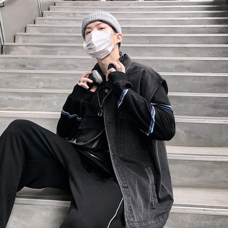 21港风春季新款牛仔马甲男宽松痞帅个性ins潮流复古大口袋M03-P48,男装夹克,星座1006
