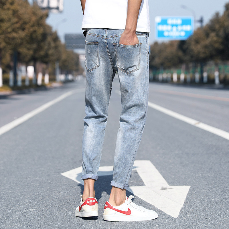 2021夏季潮男青年牛仔裤修身弹力休闲小脚九分牛仔裤男K301-P50,男装牛仔裤,星座1006