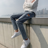 2021春季男士牛仔裤韩版修身小脚破洞九分裤百搭裤男裤子，男装牛仔裤，星座1006