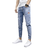 21春季男士牛仔裤韩版修身小脚破洞九分裤百搭裤男裤子K890-P42，男装牛仔裤，星座1006