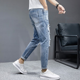 2021年夏季薄款破洞牛仔裤男士修身小脚休闲浅色乞丐九分K819-P42，男装牛仔裤，星座1006