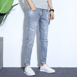 21春季男士牛仔裤韩版修身小脚破洞九分裤百搭裤男裤子K890-P42，男装牛仔裤，星座1006